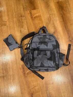 Star-Print Puffer Backpack in Dark Gray